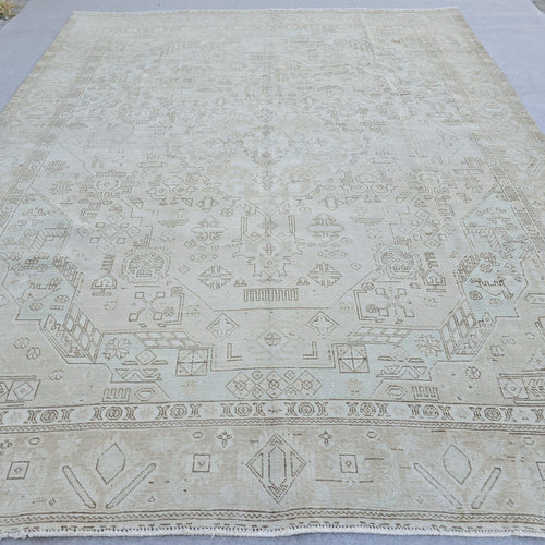 10x12 Large Oushak Rug/ Hand Knotted Wool Vintage Rug/ Neutral Turkish Rug/ Authentic Wool Area Rug for Livingroom and Bedroom, 9.7x12.25 ft