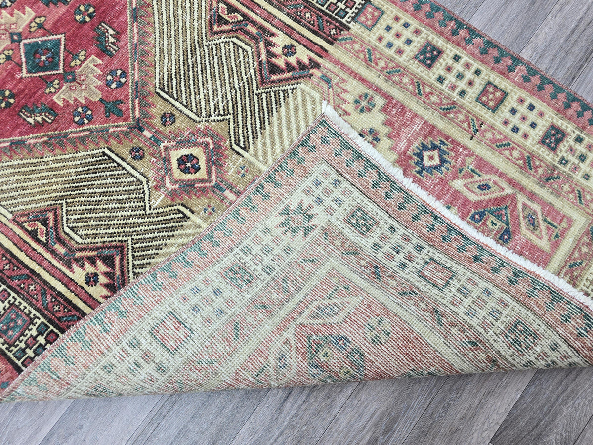 Vintage Turkish Runner Rug 3x11: Handknotted Oushak, Pastel Geometric Hallway Rug