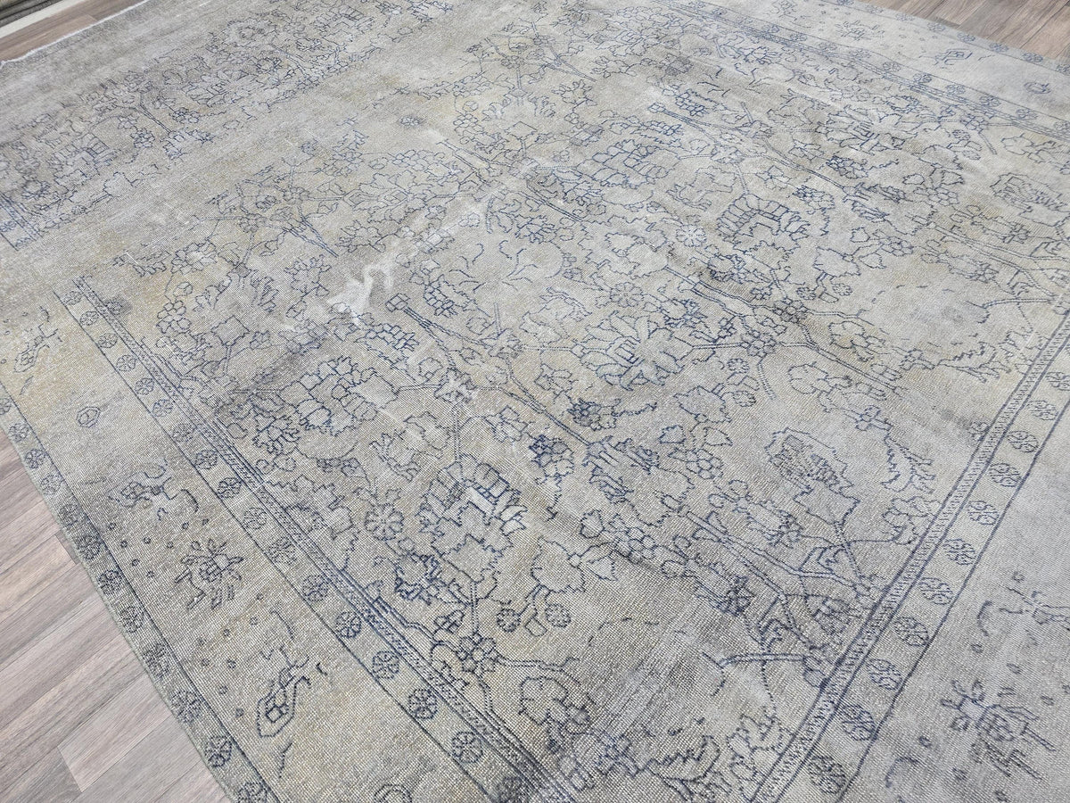 9x12 Overdyed Turkish Rug Beige Gray Vintage Area Rug Handmade Wool Carpet for Living Room Bedroom