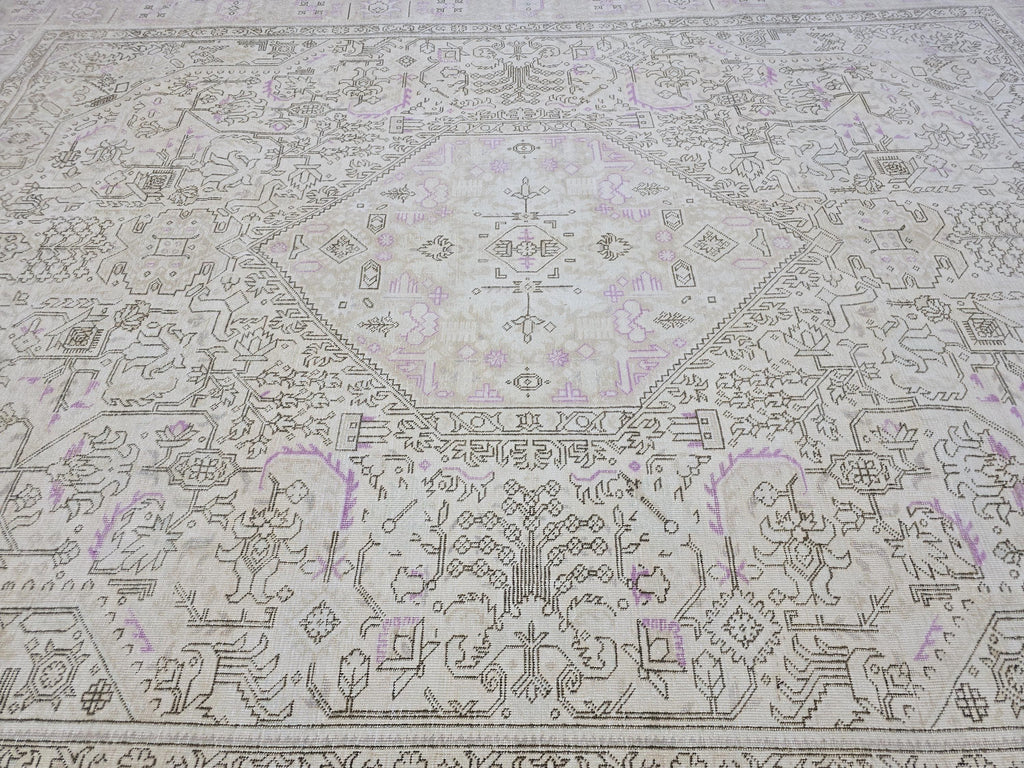 Oushak Wool Area Rug: 9x12 Light Pink Beige Turkish Rug