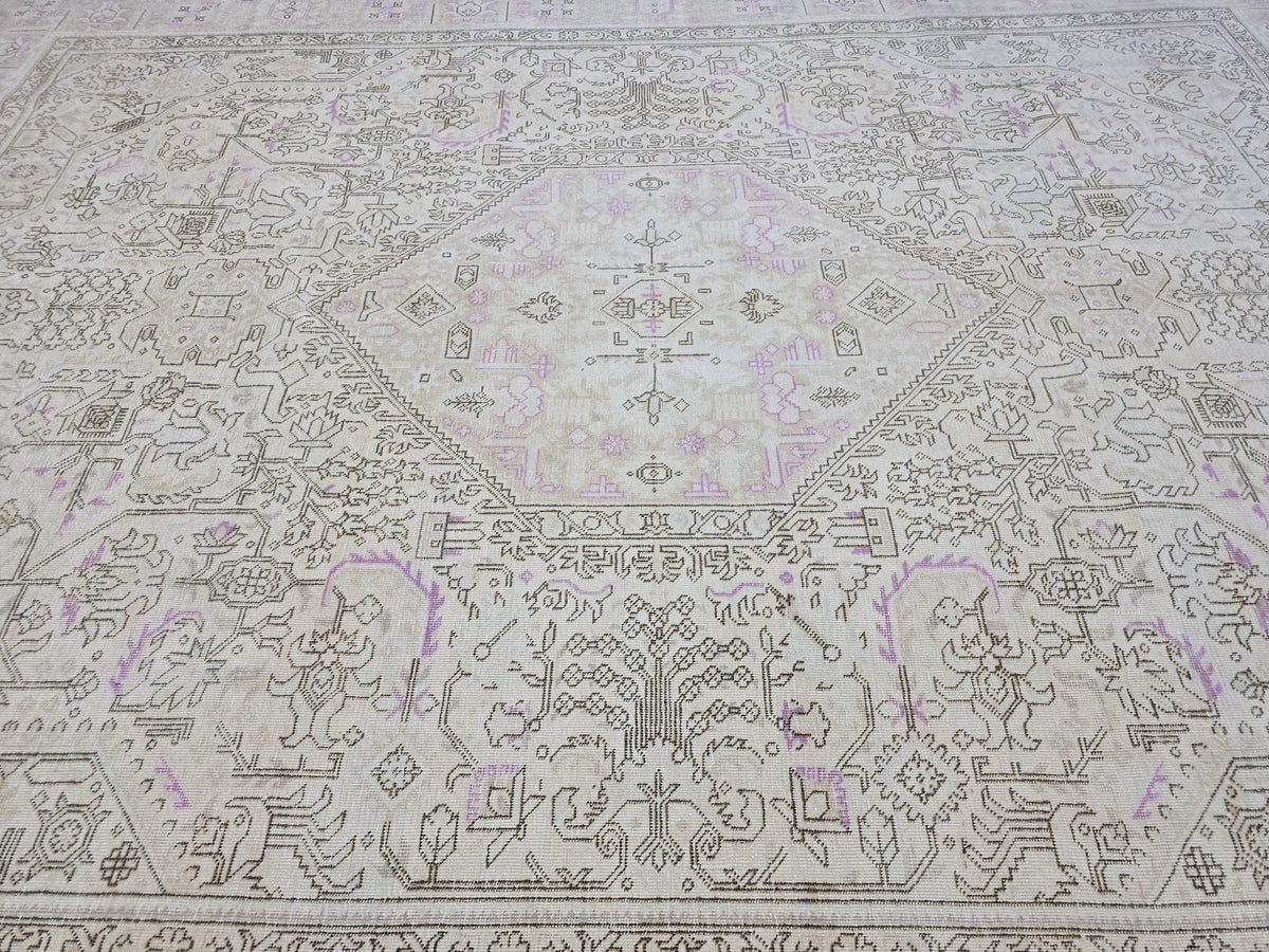 Oushak Wool Area Rug: 9x12 Light Pink Beige Turkish Rug
