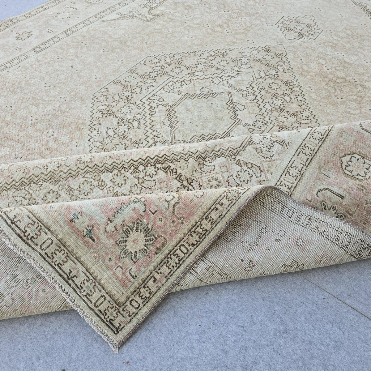 8x11 feet Neutral Turkish Oushak Area Rug Cream Pink Wool Handmade