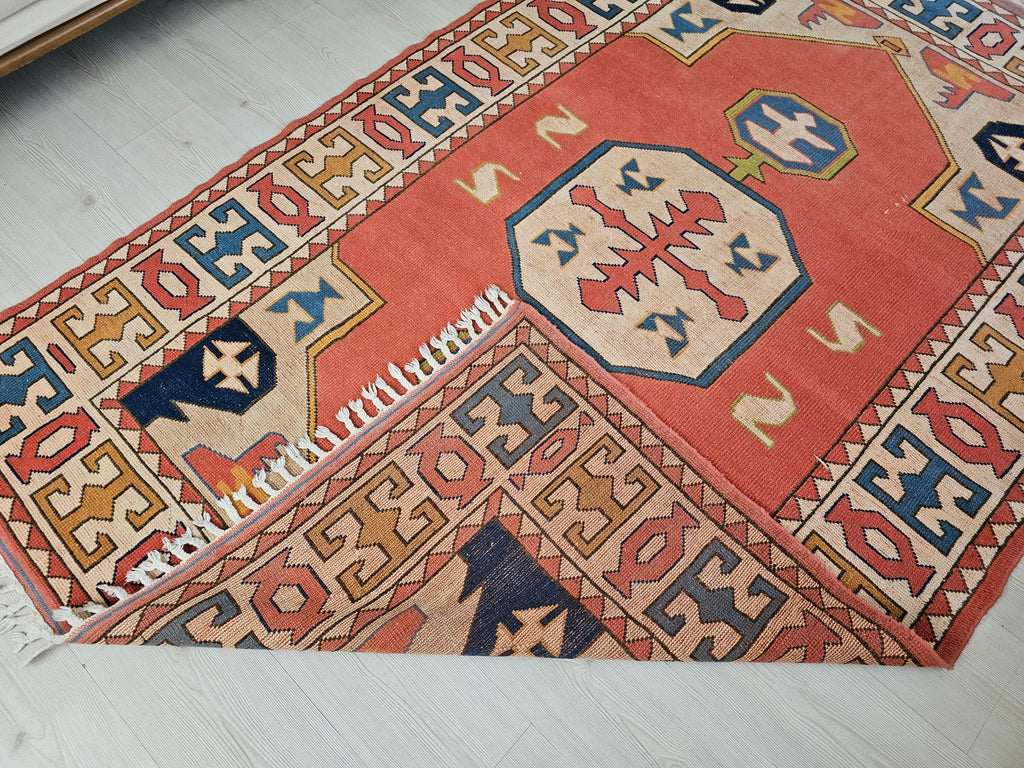 Handmade Wool Oushak Rug: 5x7.5 ft. Antique Turkish Area Rug