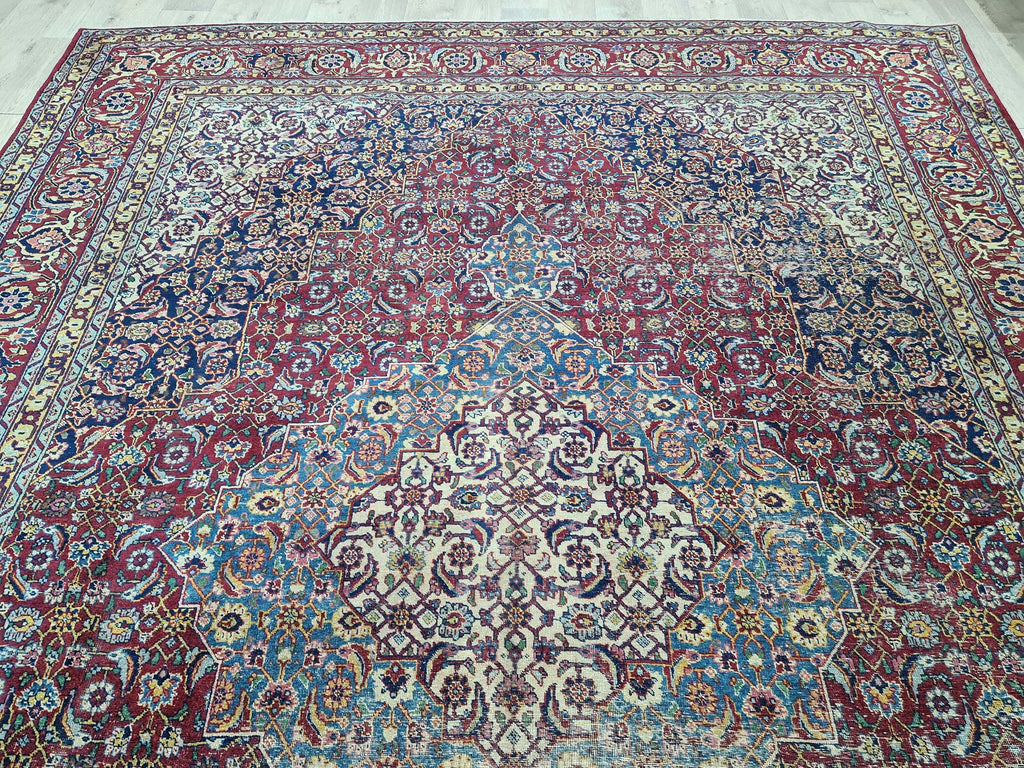 Antique Turkish Keshan Rug - HandKnotted Wool Vegetable Dyed Carpet /9,5x 12,8 feet