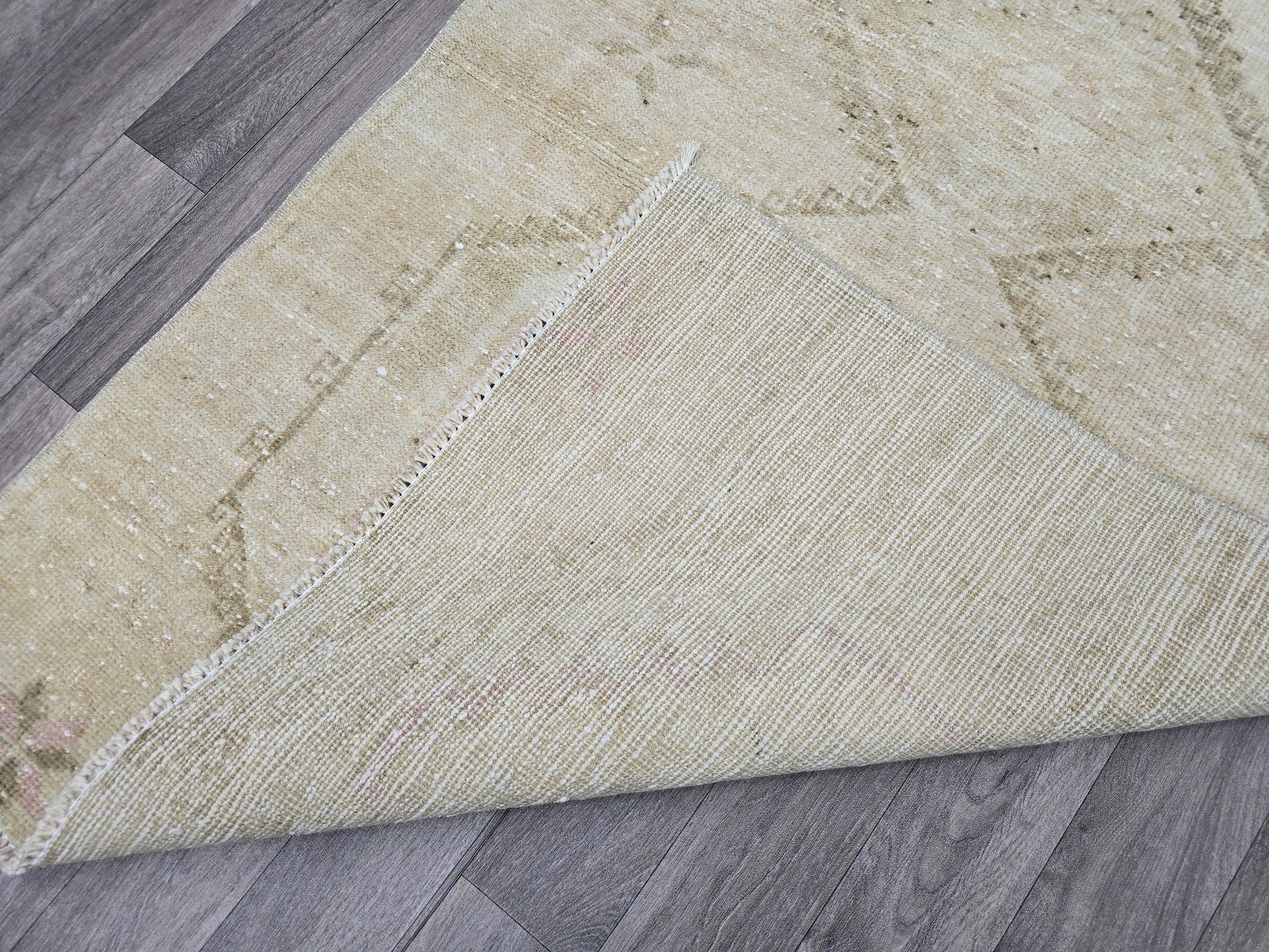 3x4 Neutral Oushak Turkish doormat, wool Vintage Bathmat, Small Turkish Rug