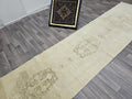 Neutral Turkish Runner Rug: 3x12.5 ft Vintage Oushak Wool Hallway Rug