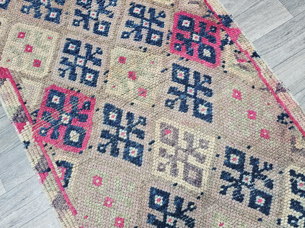Hand Knotted Wool Runner Rug: Vintage Turkish Herki, 2.40x13 ft