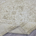Oushak Rug 8x11: Vintage Turkish Wool Area Rug, Neutral Distressed Geometric