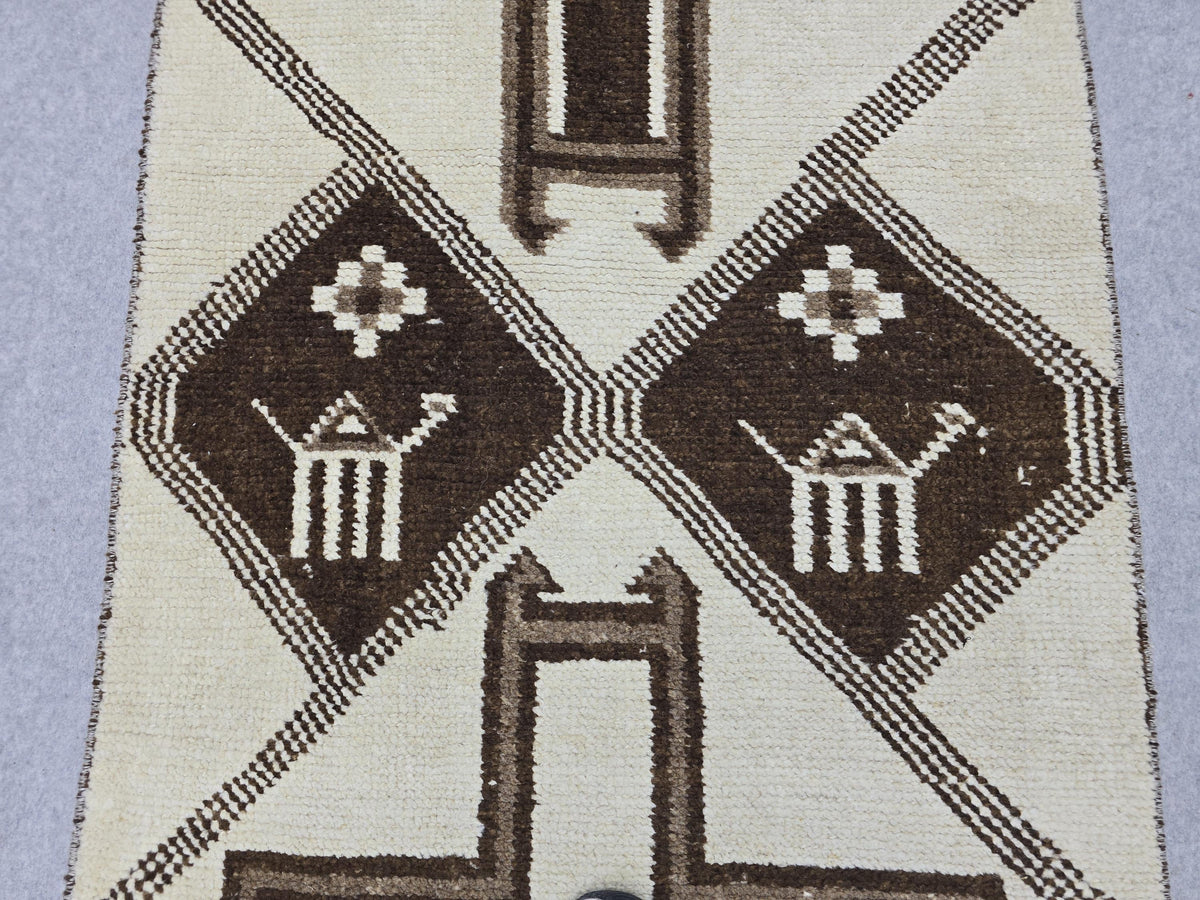 3x12 Neutral Hand Knotted Wool Turkish Runner - High Quality Muted Wool Oushak Runner for Kitchen, Hallway and Entry, Boho Decor rug runner