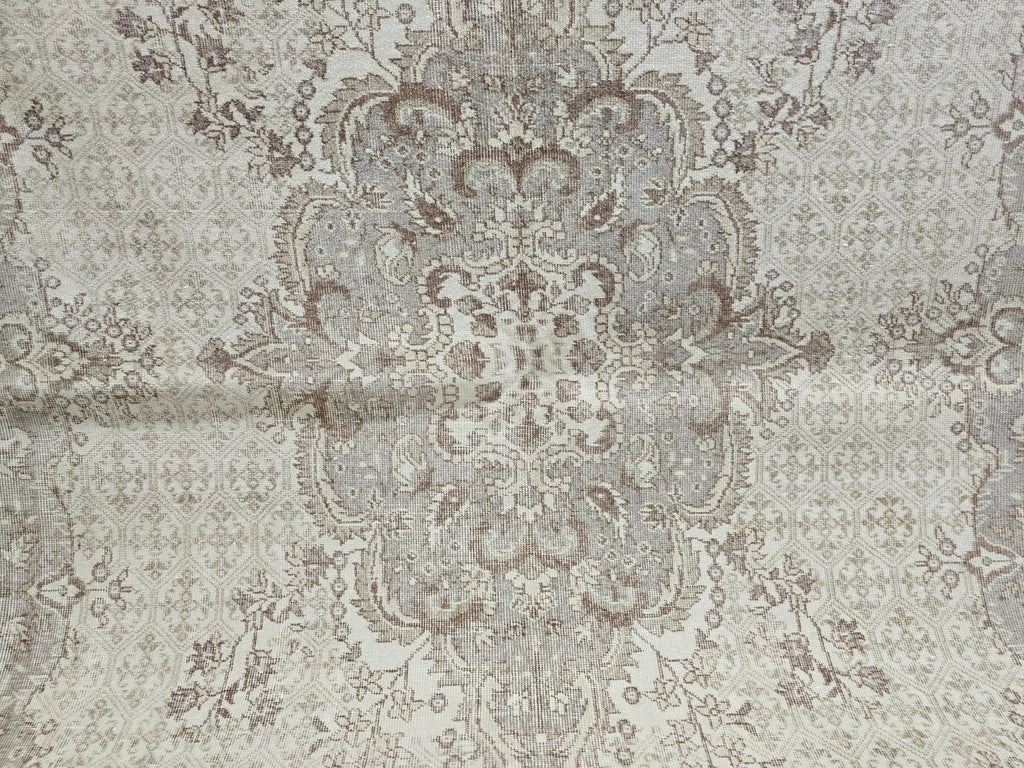 7x10 Neutral Oushak Rug: Hand-Knotted Vintage Wool Area Rug