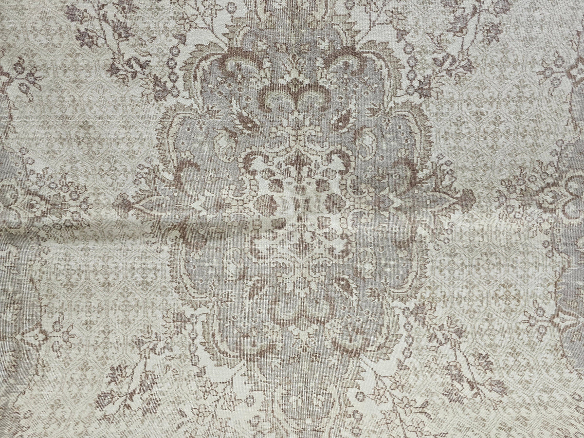 7x10 Neutral Oushak Rug: Hand-Knotted Vintage Wool Area Rug