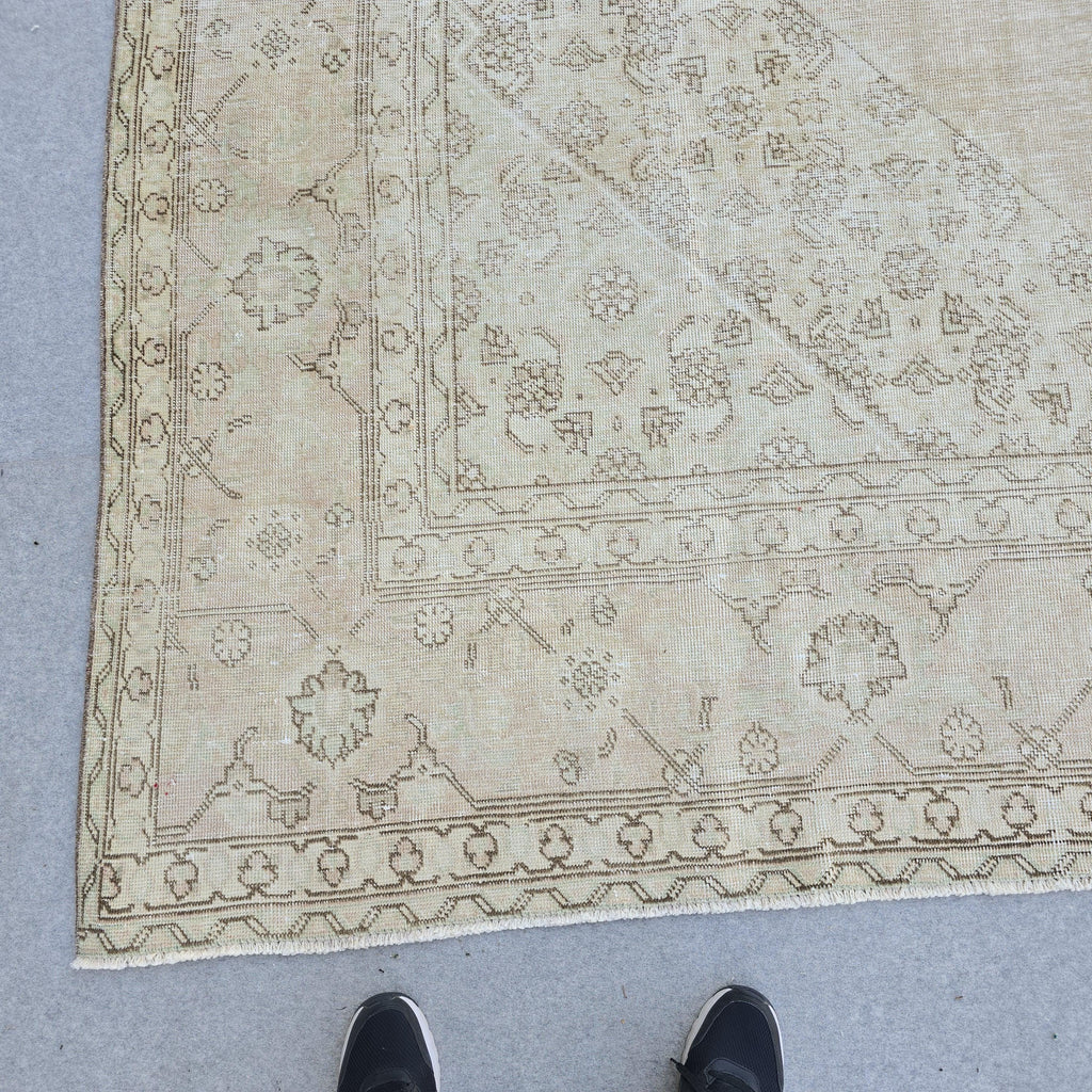 Oversized Blush Vintage Turkish Rug: 9x12 Neutral Wool Area Rug