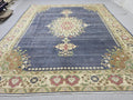 Vintage Turkish Hand-Knotted Wool Rug, Blue Medallion Distressed Area Carpet (10x12)