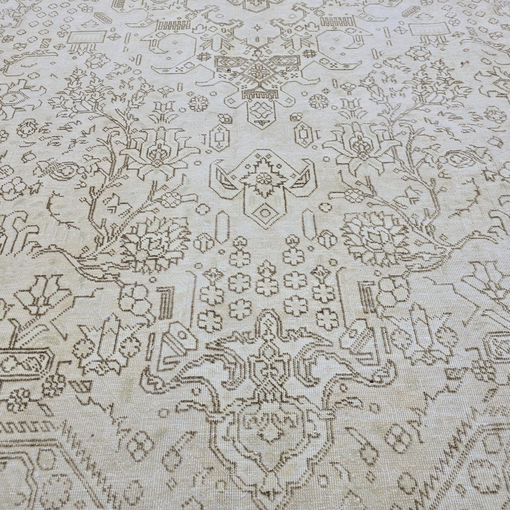 Oushak Rug 8x11: Vintage Turkish Wool Area Rug, Neutral Distressed Geometric