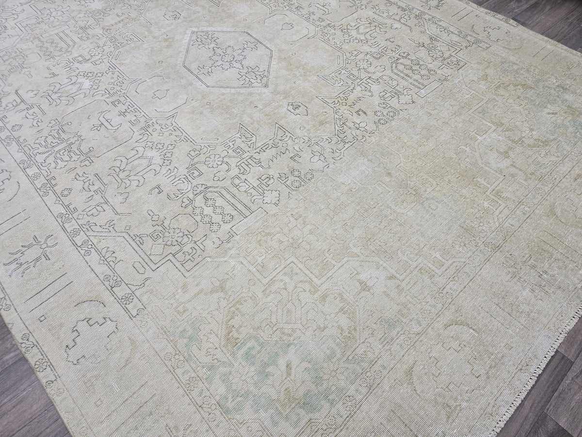 Oversized Oushak Rug 9x12: Hand-Knotted Neutral Vintage Area Rug