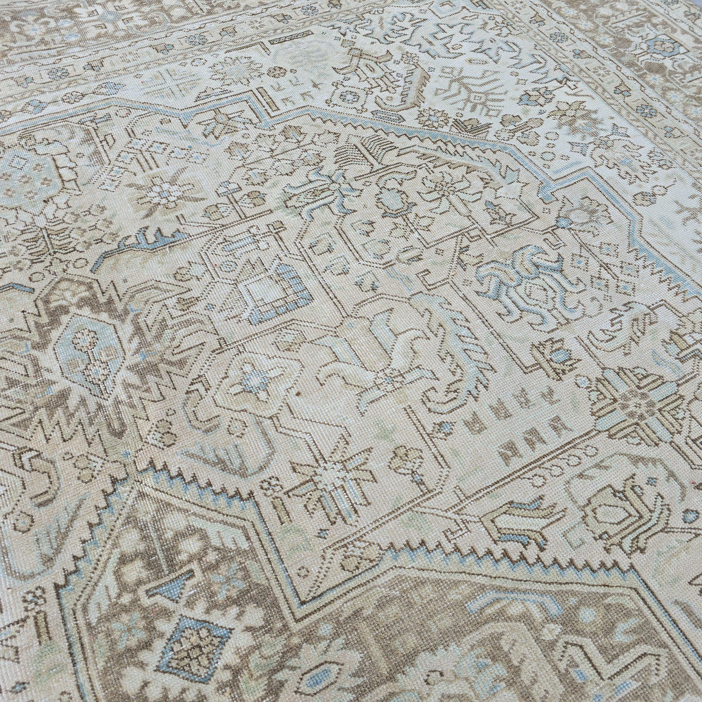 9x12 Oversize Vintage Oushak Rug: 9.5x12.5 ft, Hand-Knotted Wool, Muted Beige