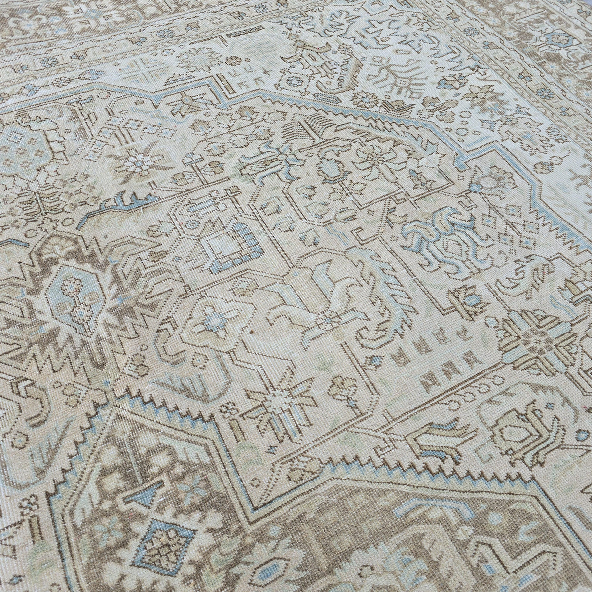9x12 Oversize Vintage Oushak Rug: 9.5x12.5 ft, Hand-Knotted Wool, Muted Beige