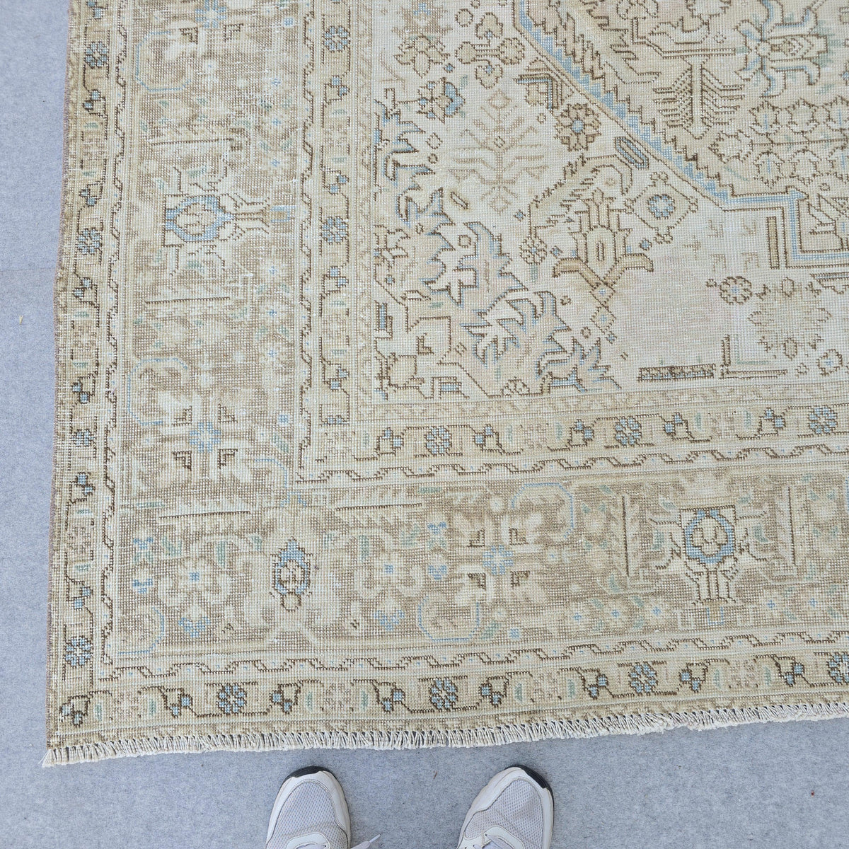 9x12 Oversize Vintage Oushak Rug: 9.5x12.5 ft, Hand-Knotted Wool, Muted Beige