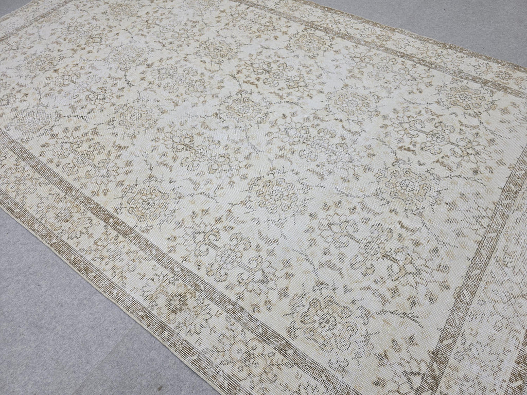 Oushak Rug 6x10 Vintage Turkish Handwoven Beige Cream Neutral Distressed Wool Area Carpet 191x317 cm