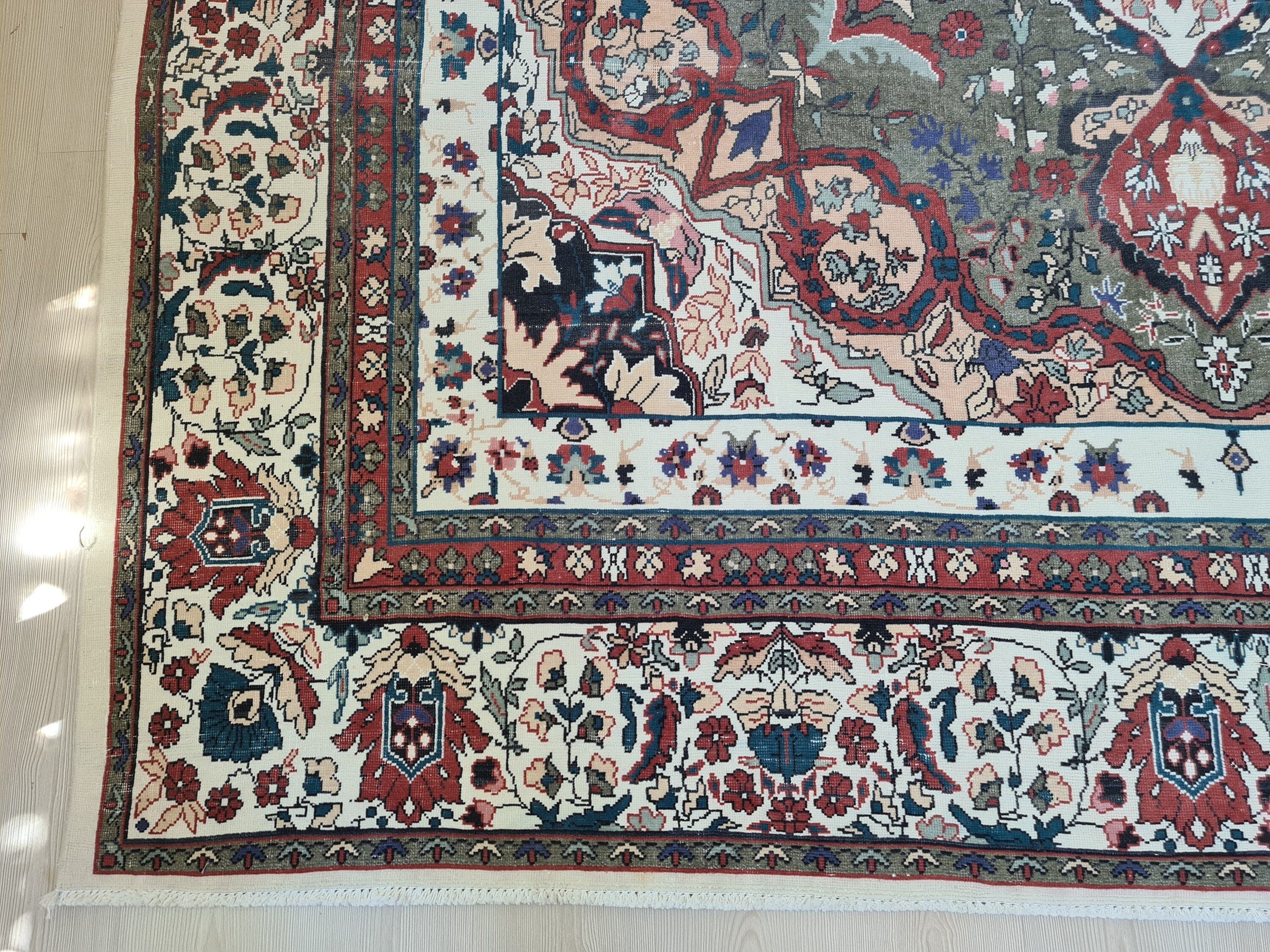 Handmade Oushak Rug 9x13: Large Colorful Vegetable Dyed Wool Oriental Carpet
