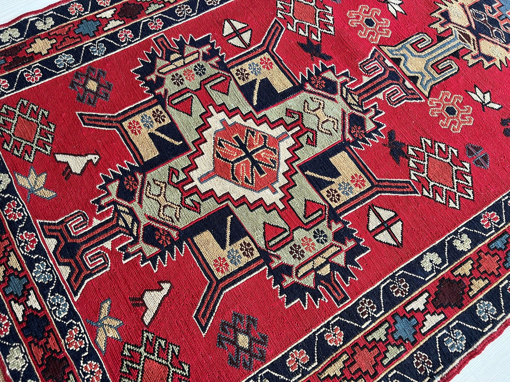 Vintage Heriz Runner Rug: Hand-Knotted Wool Geometric Design