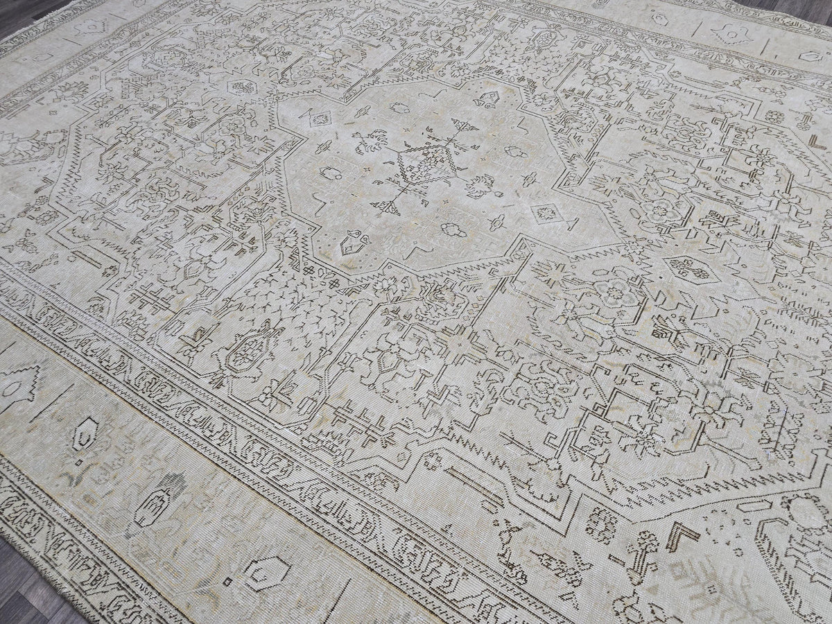 Oversize Neutral Oushak Rug: 9.5x12 Vintage Handwoven Wool Carpet Cream Beige Brown
