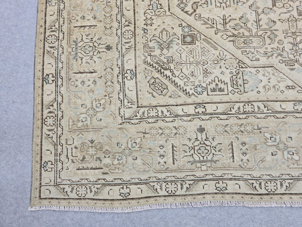 Handmade 8x11 Neutral Area Rug for Livingroom and Bedroom, Hand Knotted Turkish Oushak Rug