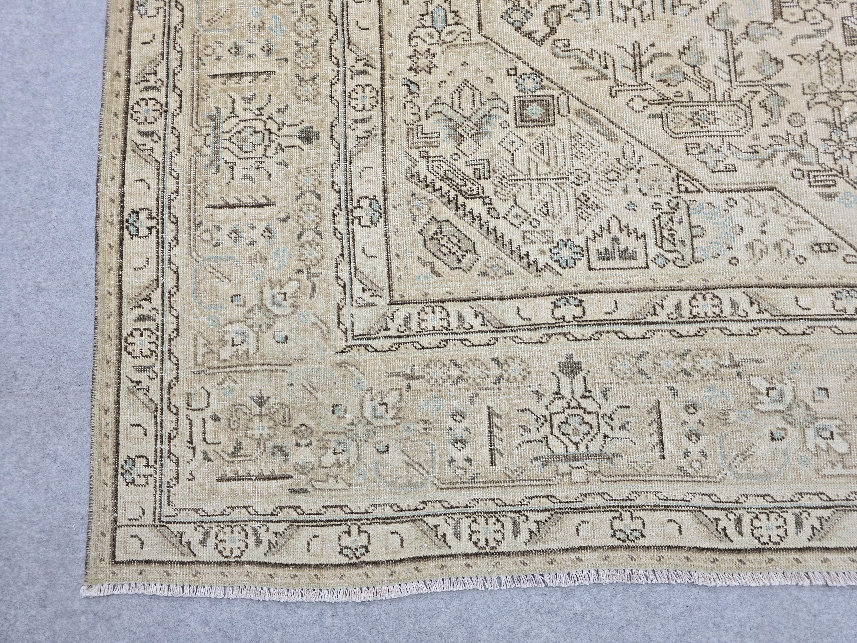 Handmade 8x11 Neutral Area Rug for Livingroom and Bedroom, Hand Knotted Turkish Oushak Rug