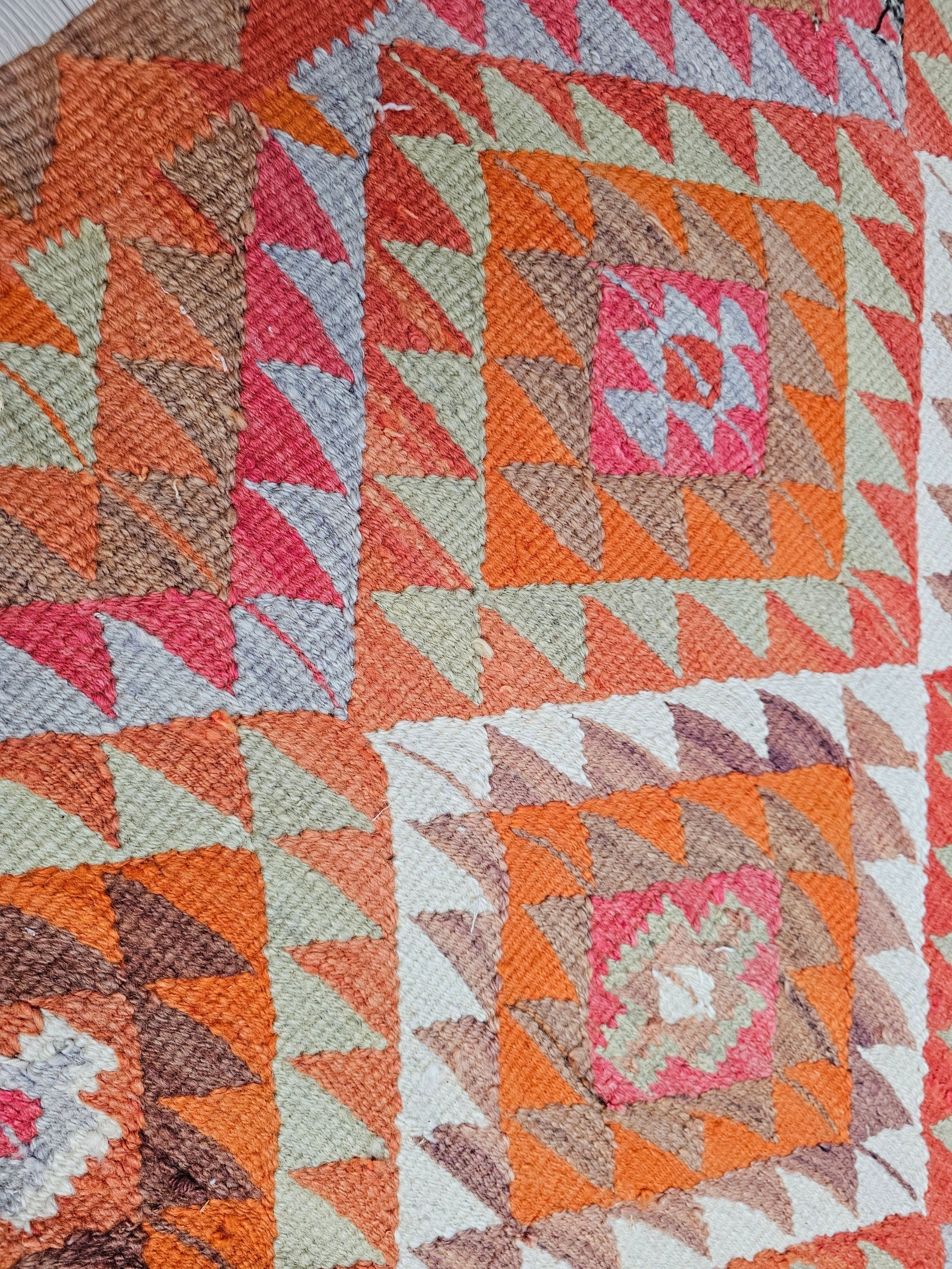 3x9 Turkish Runner: Hand Knotted Wool Oushak Runner Rug - Pastel Color Muted Runner rug - Geometric Coastal Decor (3x9 ft)