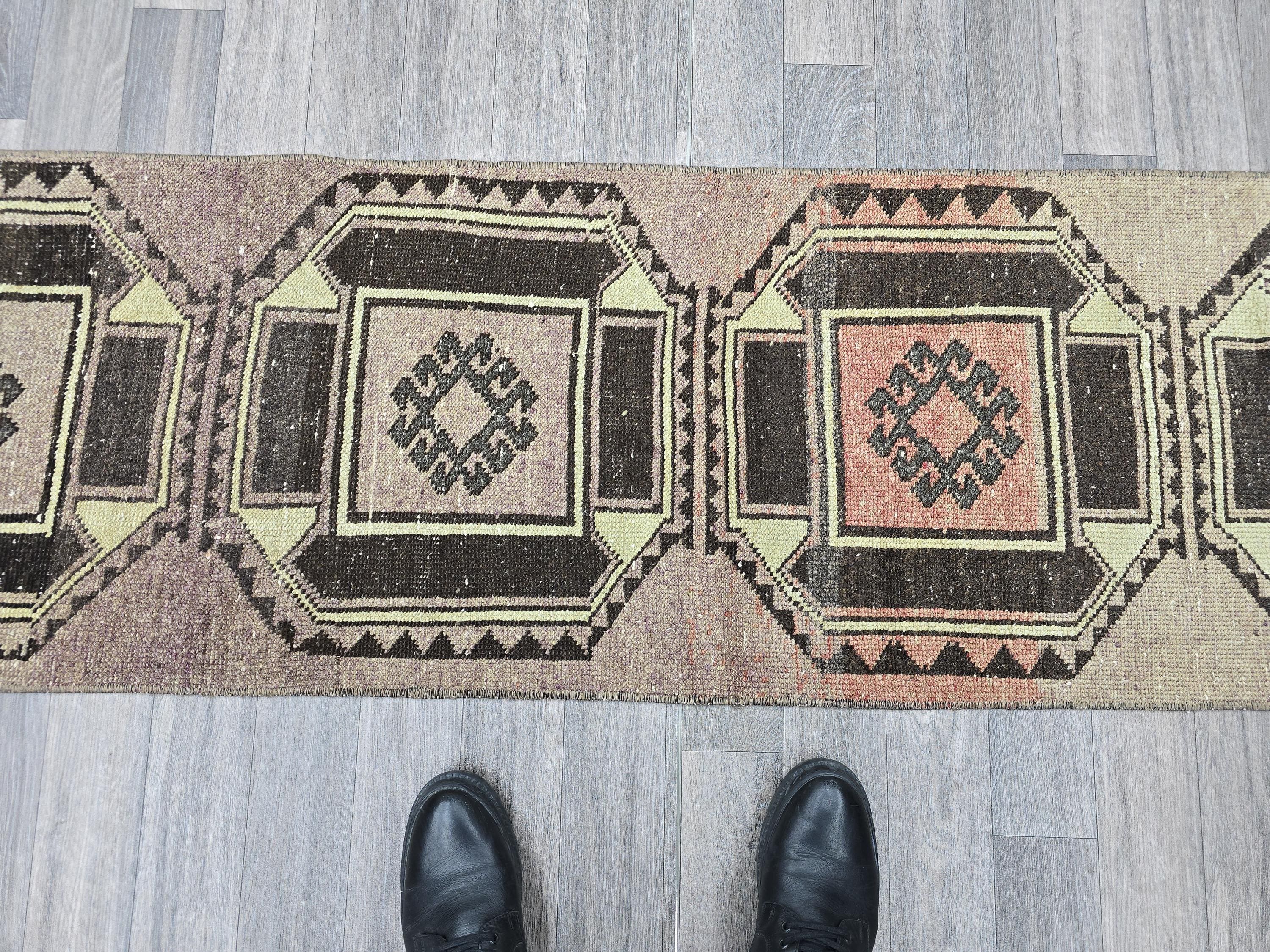 Vintage Turkish Runner Rug 2x7: Handwoven Boho Hallway Rug