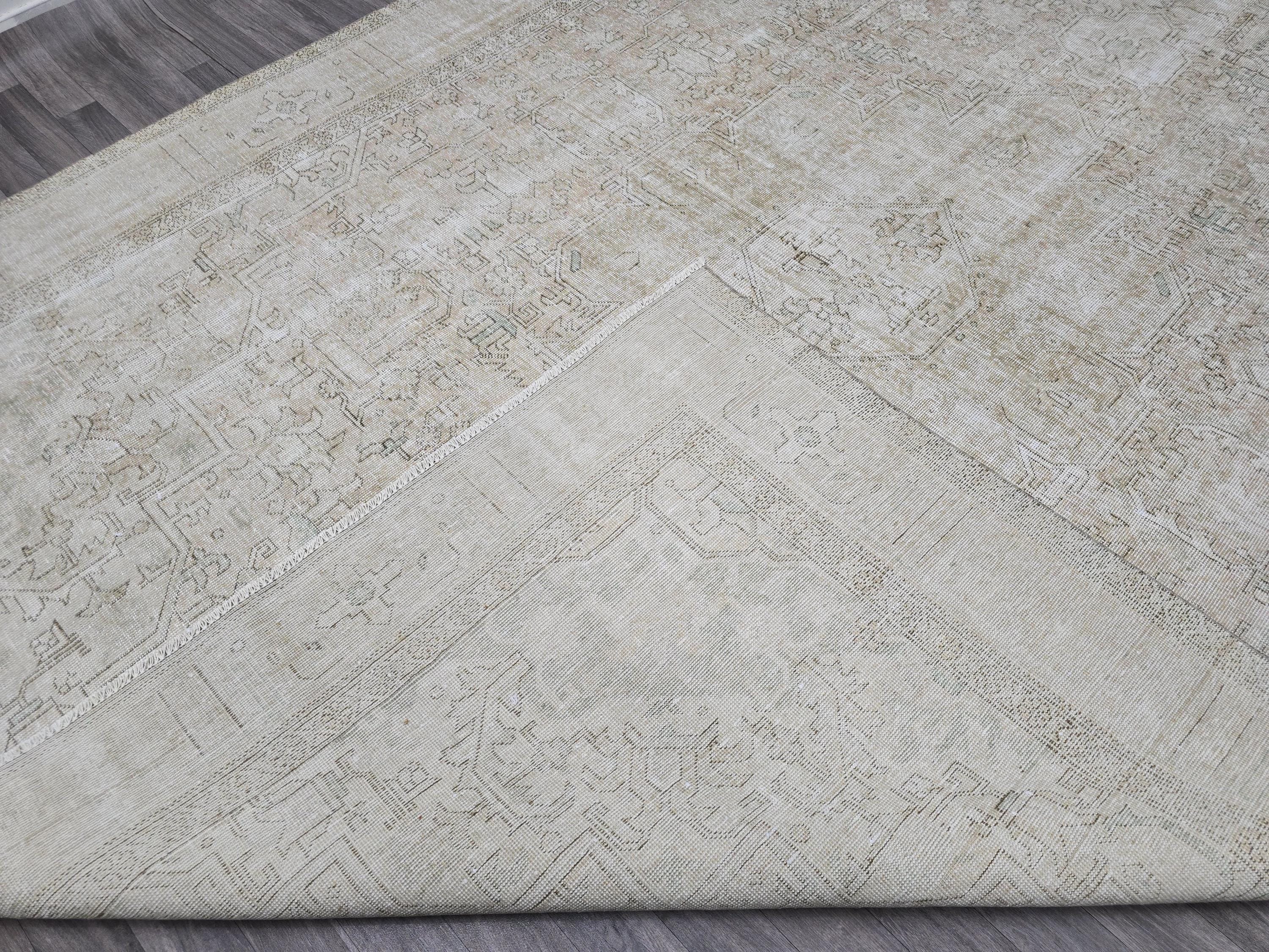 Oushak Rug 9x12 Neutral Hand Knotted Vintage Oversize Turkish Rug Geometric // 9.50x12.50 feet