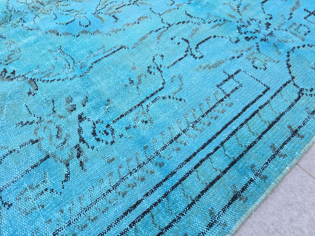 Vintage Overdyed Turquoise Turkish Rug - 6x9.6 ft Handknotted