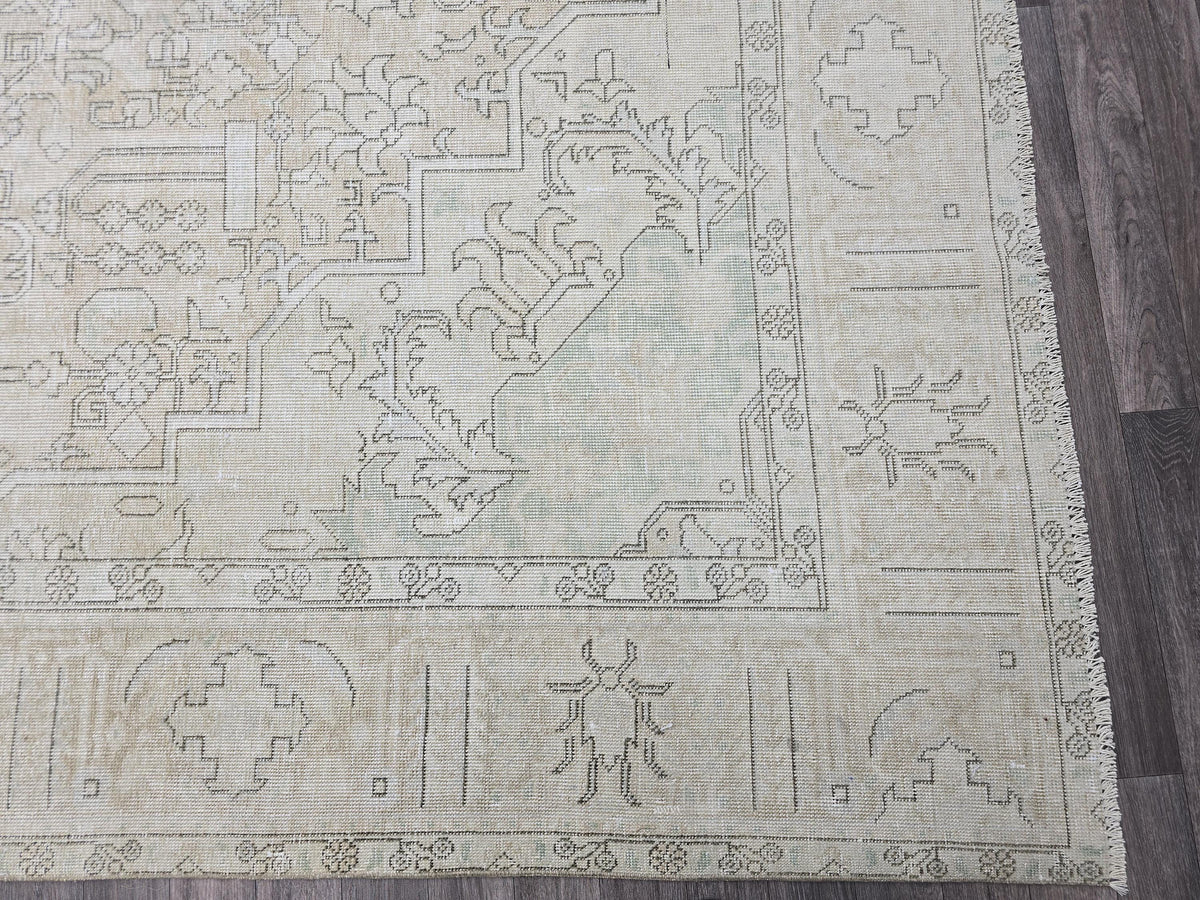 Oversized Oushak Rug 9x12: Hand-Knotted Neutral Vintage Area Rug