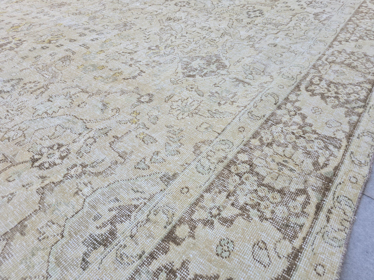 10x12 Turkish Rug, Beige Animal Design Vintage Hand Knotted Wool Rug