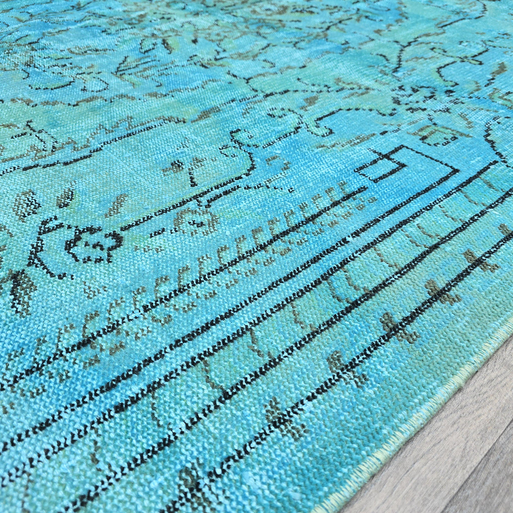 Vintage Overdyed Turquoise Turkish Rug - 6x9.6 ft Oushak Bohemian Area Rug