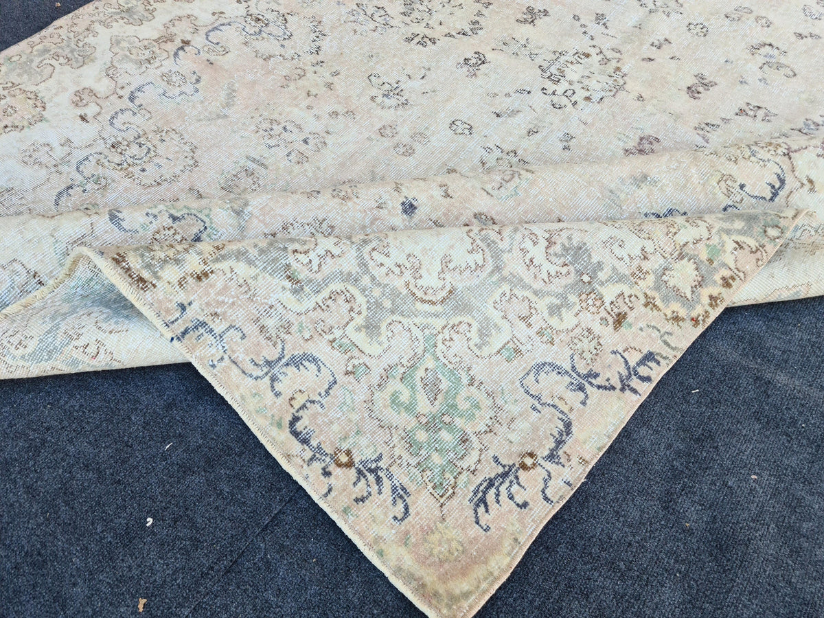 7x10 Hand-Knotted Turkish Rug: Vintage Wool Oushak Style