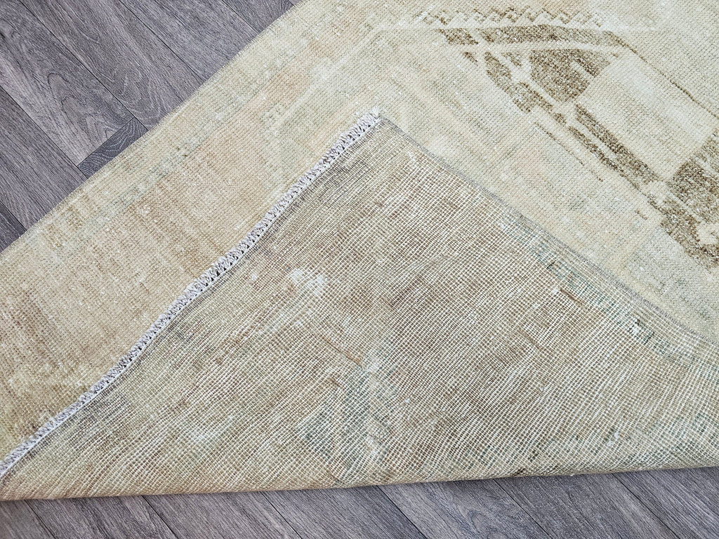 Vintage Turkish Oushak Wool Runner: Beige Brown Distressed Hallway Rug (3x11.6 ft)