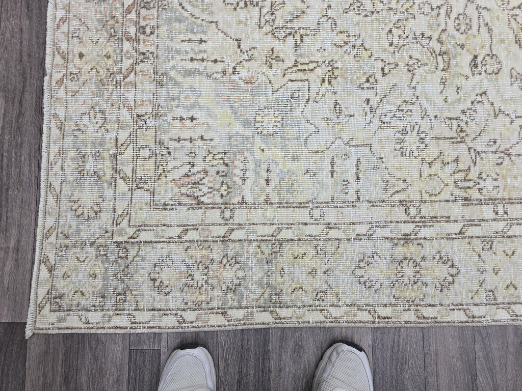 7x10 Vintage Turkish Oushak Rug: Handknotted Wool, Muted Neutral