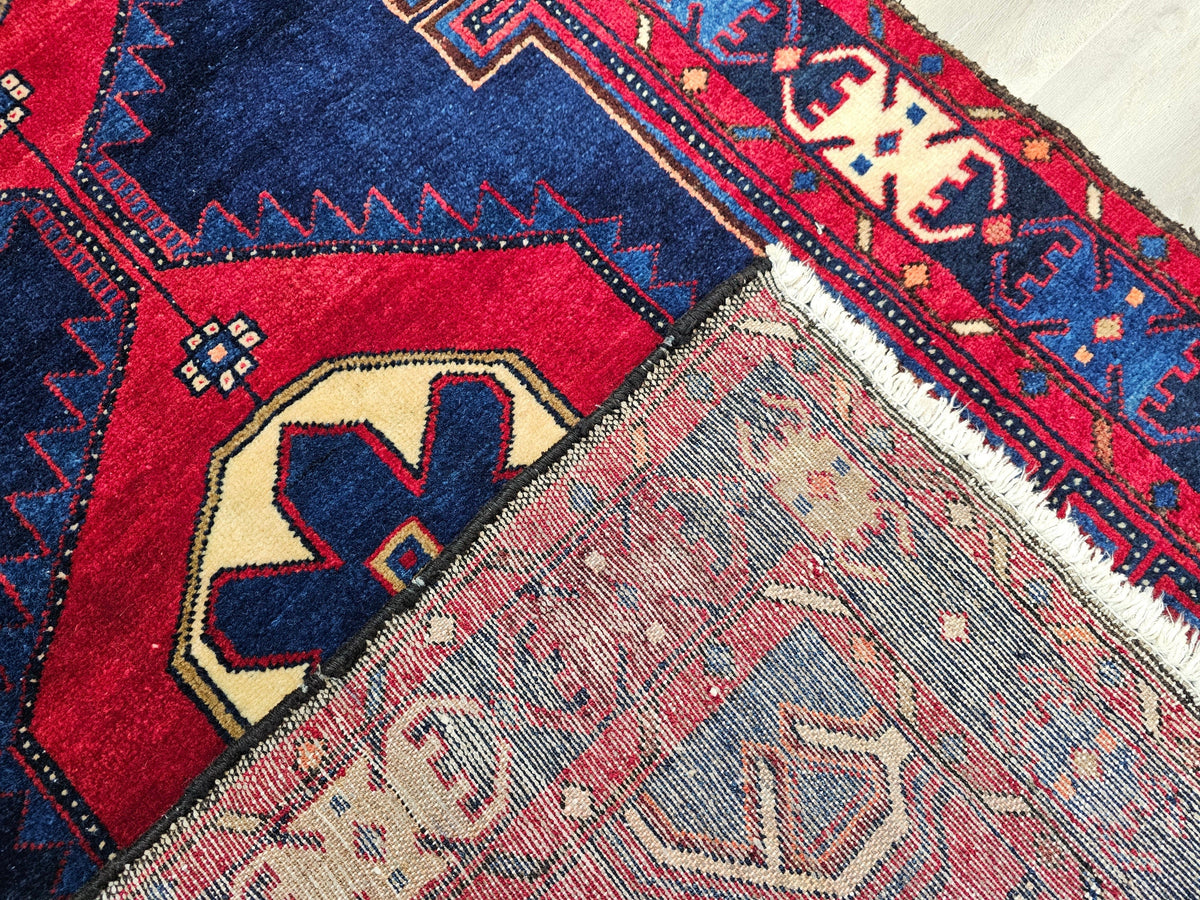 3.50x9.85 feet Traditional Wool Antique Anatolian Runner Rug Red Navy Blue
