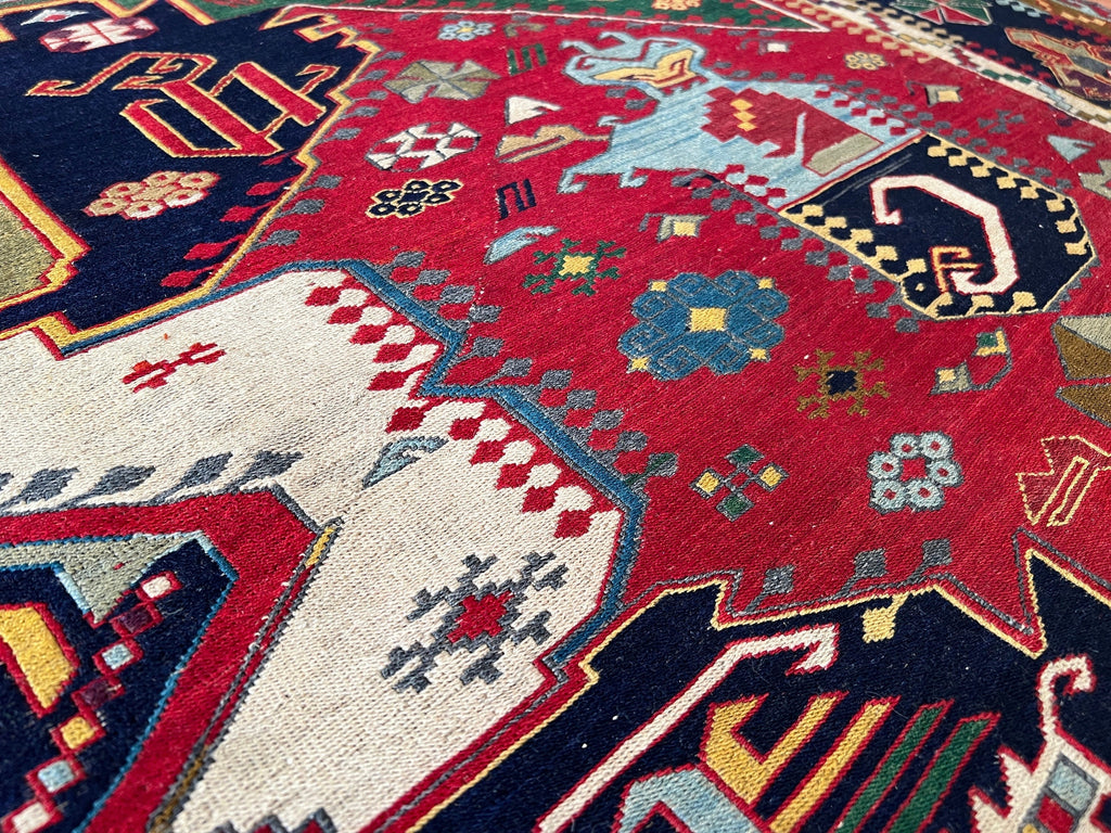 7x10 ft Antique Soumak Rug: Hand-Knotted Tribal Wool Rug