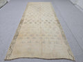 Vintage Rug 4x10, Neutral Wide Runner, Hand Knotted Wool Oushak Rug, Faded Wheat Beige Hallway Carpet, Muted Turkish Boho Gallery Rug