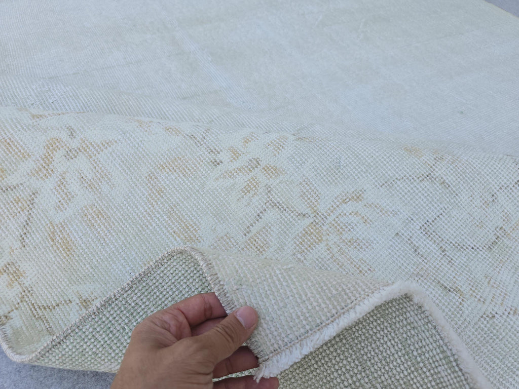 Hand-Knotted Oushak Rug: Vintage Turkish Wool, Neutral Floral (6.60x10.20 ft)