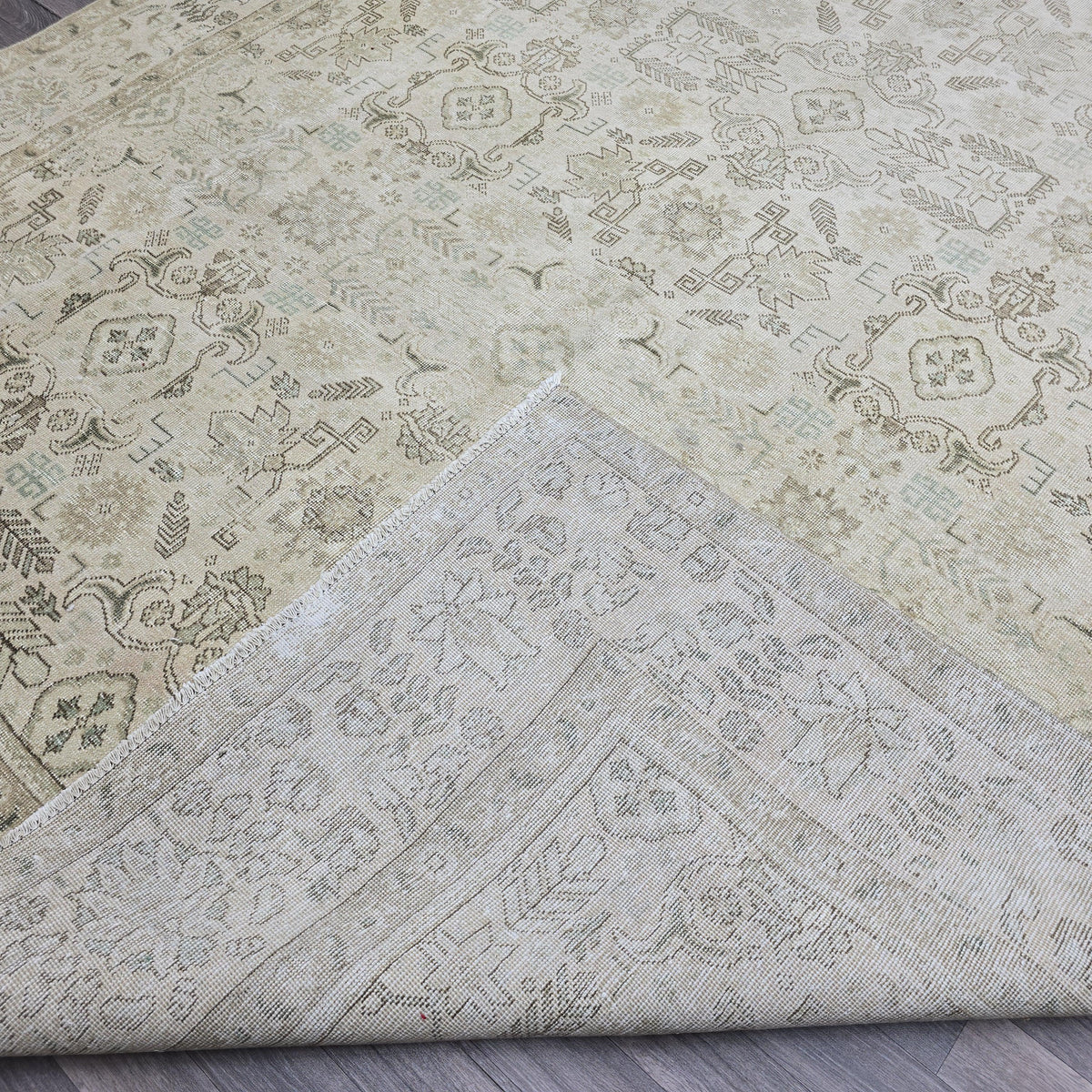 9x12 Vintage Handwoven Neutral Beige Large Area Rug – 9.40x12.65 ft Turkish Bohemian Carpet