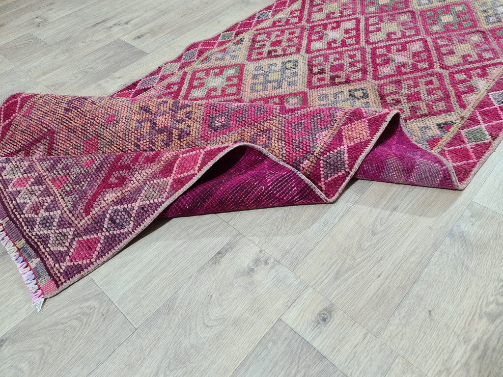Purple Oushak Runner Rug: Hand-Knotted Wool, Vintage Turkish Design (2.75x14.4 ft)