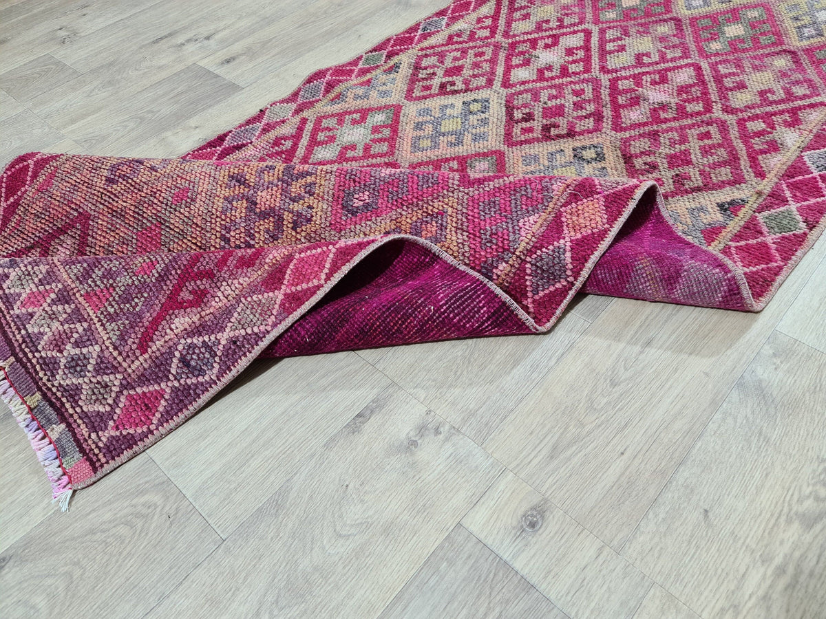 Purple Oushak Runner Rug: Hand-Knotted Wool, Vintage Turkish Design (2.75x14.4 ft)