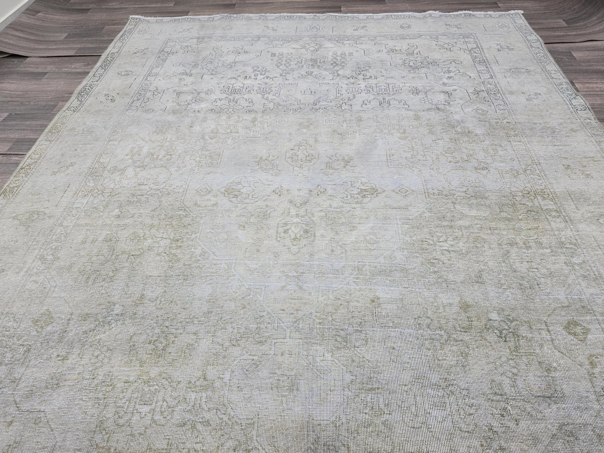 8x11 Overdyed Beige Gray Handmade Oushak Wool Rug 8x11: Neutral Vintage Turkish Rug