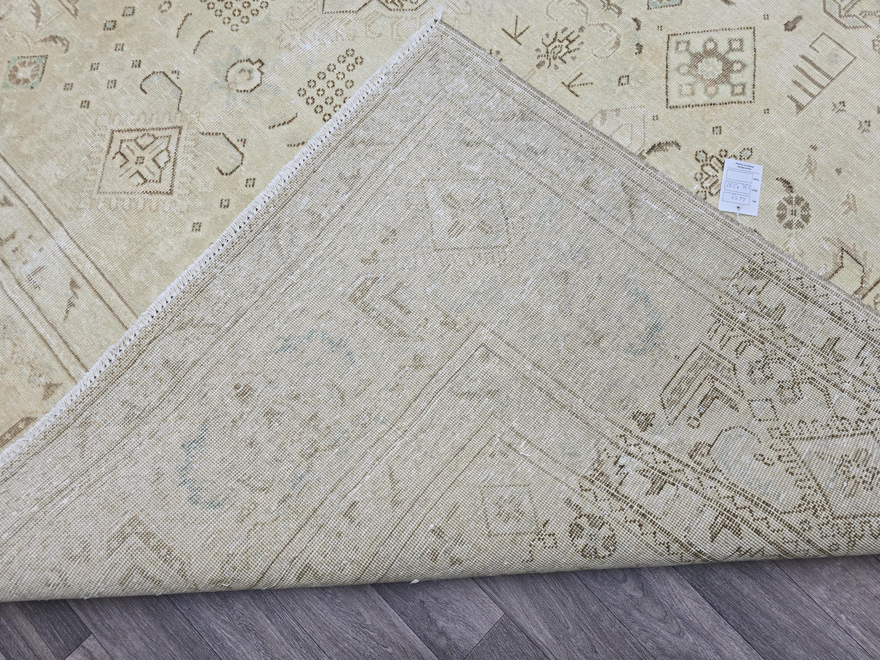 Vintage Oushak Rug: Large Neutral Beige Turkish Area Rug (9'7" x 12'5")