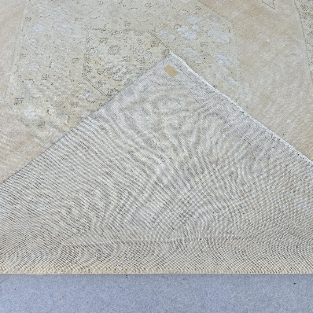Oversized Blush Vintage Turkish Rug: 9x12 Neutral Wool Area Rug