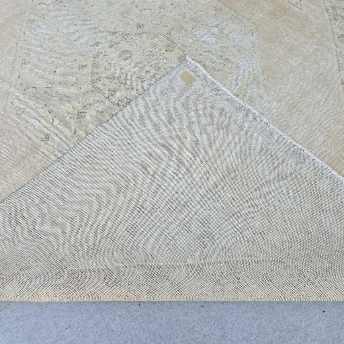 Oversized Blush Vintage Turkish Rug: 9x12 Neutral Wool Area Rug