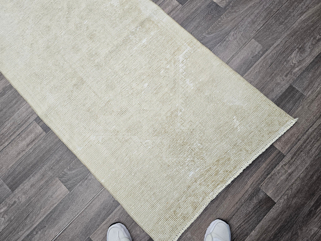 Handmade Wool Oushak Runner: Narrow Beige Hallway Rug (2.80x12.25 feet)